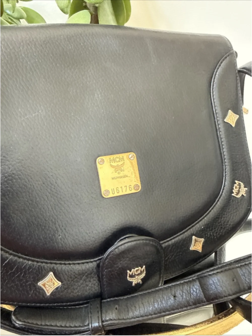 MCM Munchen Germany Shoulder Bag Black Pebble Leather